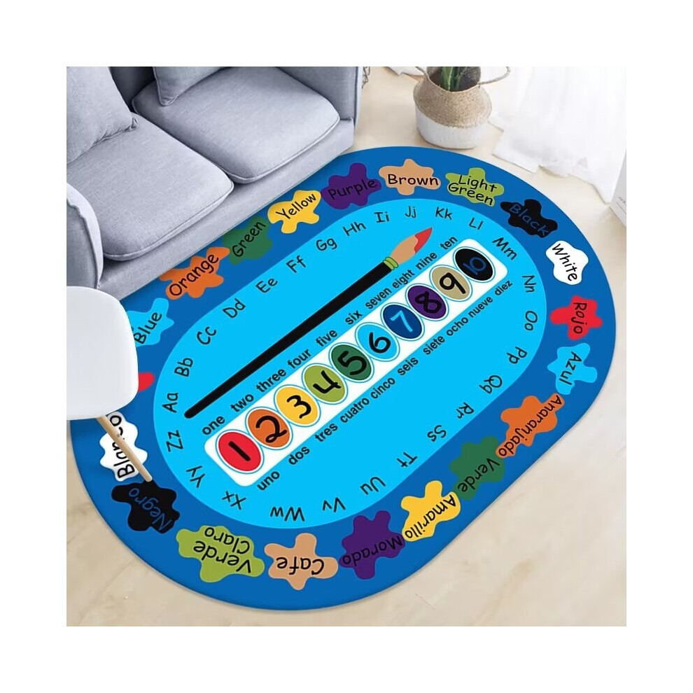 (Early Education 09, 80*160cm) Crystal velvet cute children's room carpet, educational early childhood education kindergarten crawling mat, bedside be