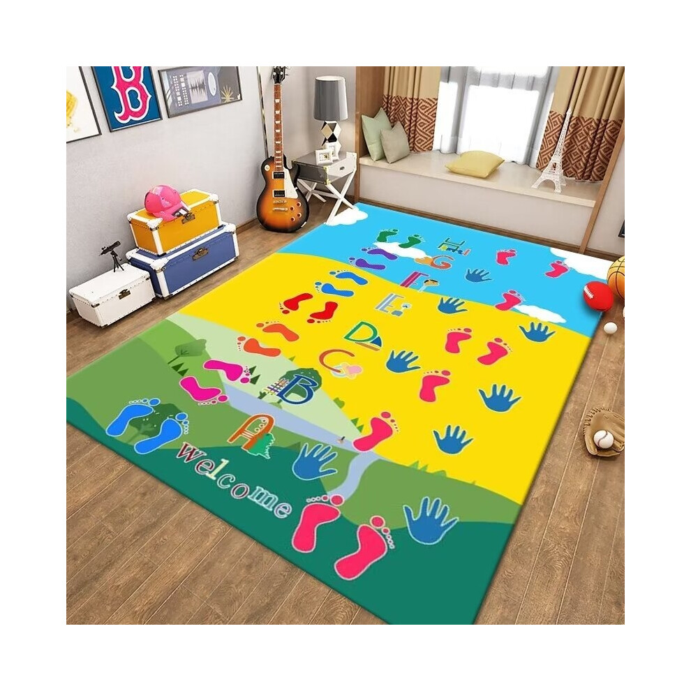 (Synchronization of hands and feet, 100*160cm) Crystal velvet cute children's room carpet, educational early childhood education kindergarten crawling