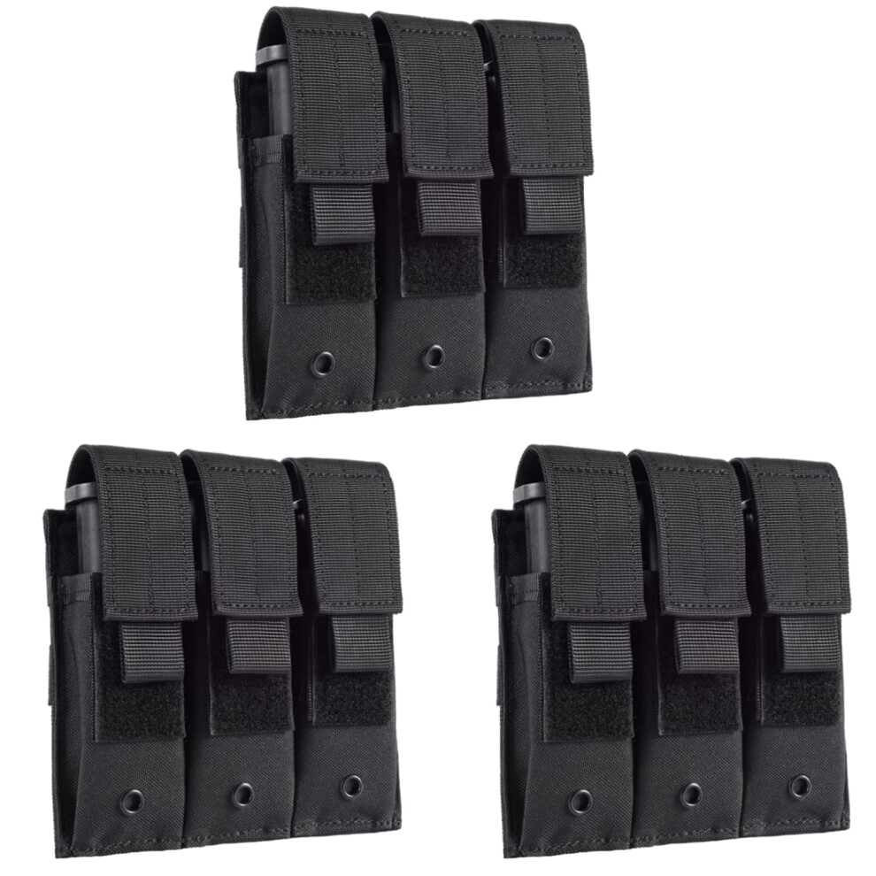 3pc Molle Triple Pistol Mag Pouch for 9mm .40 Cal Glock S&W M&P Sig 226/229 Springfield 1911 Black-image-OPC-PJXDZ8M-NEW