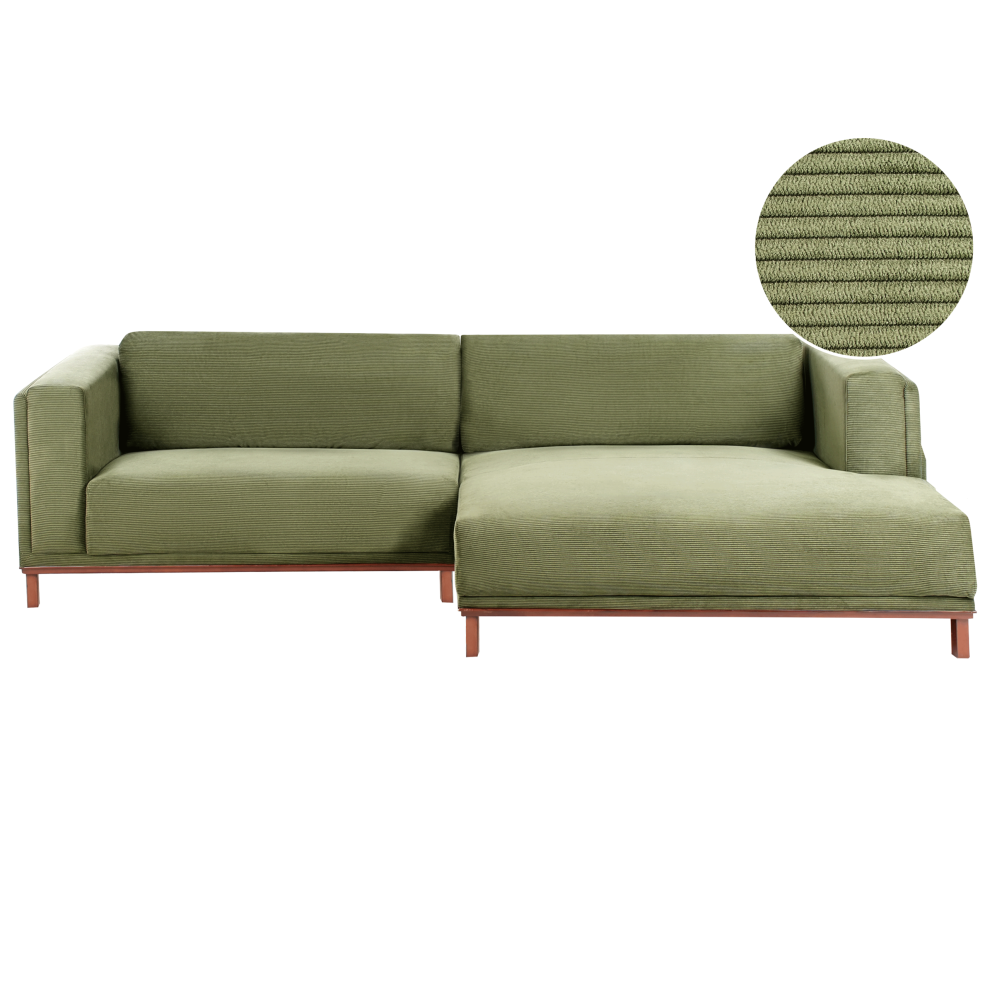 Corner Sofa 4 Seater VENG Corduroy Green Left Hand
