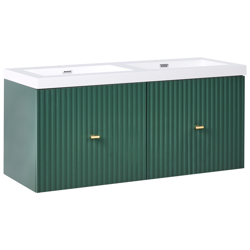 Wall Mounted Double Basin Vanity Unit with Gold Handle LAGO 120 cm Emerald Green