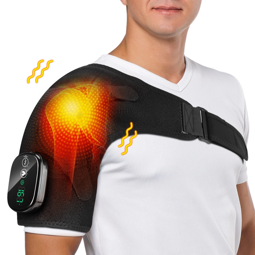 Electric Heated Vibration Shoulder Massager Wrap Rotator Cuff Brace Pain Relief