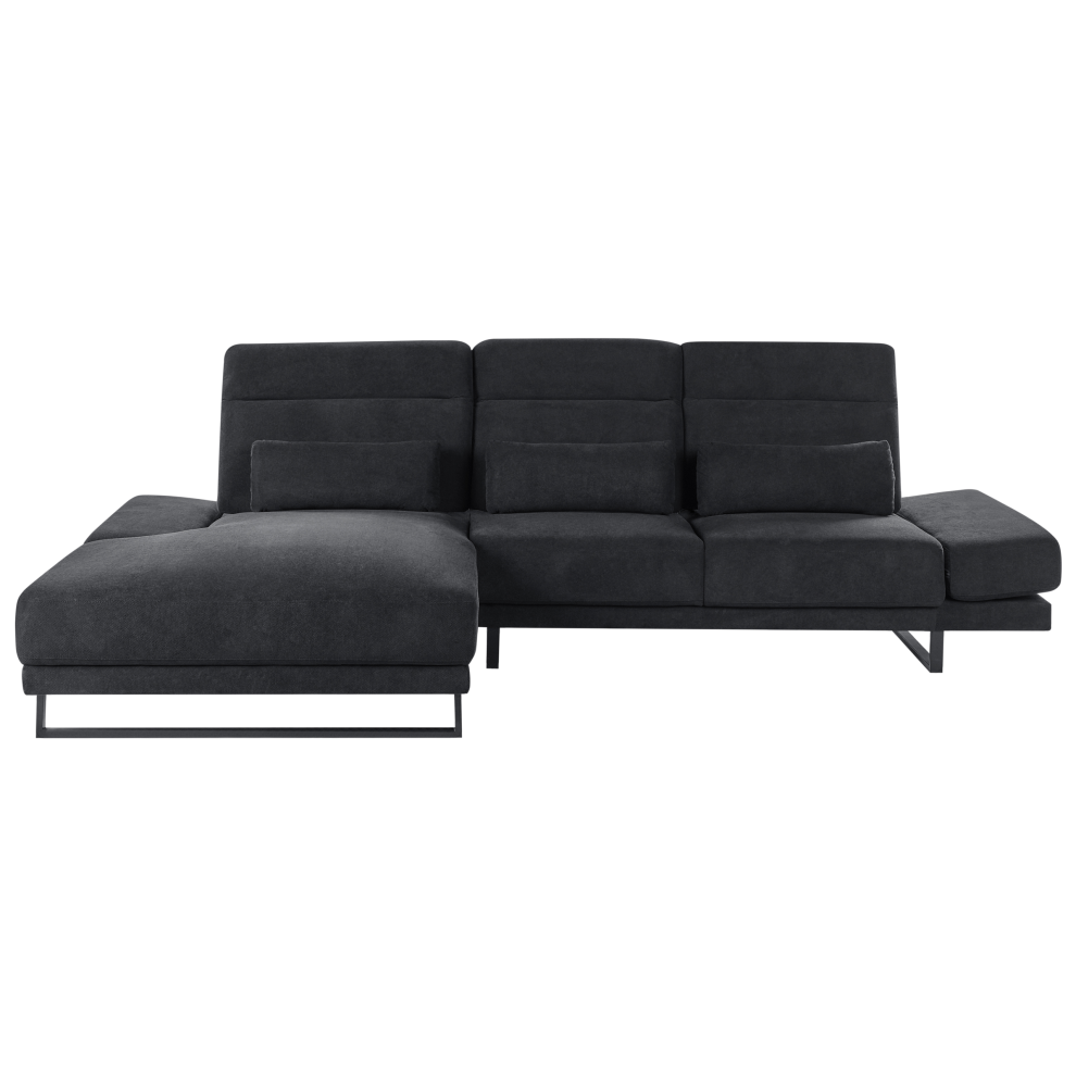 Corner Sofa 4 Seater IKAST Fabric Black Right Hand