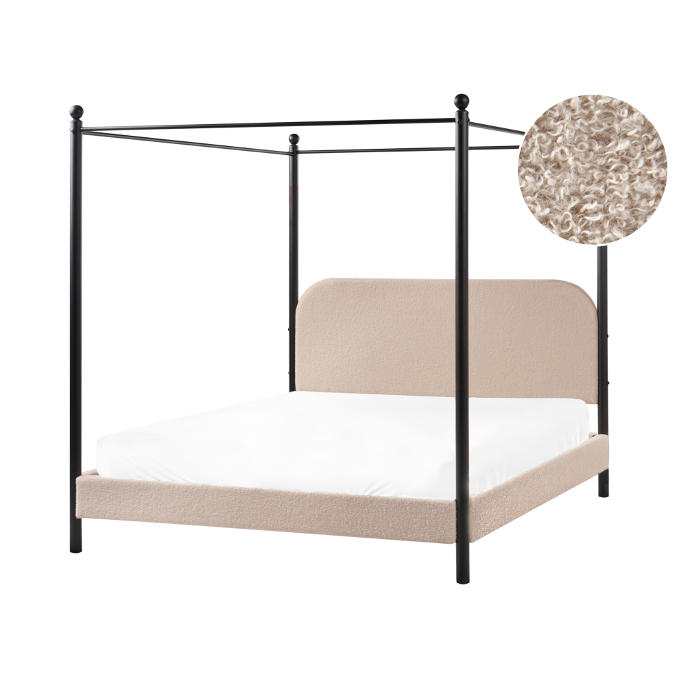 Four Poster Bed Boucle DANNEMOIS 160 x 200 cm (EU King Size) Taupe