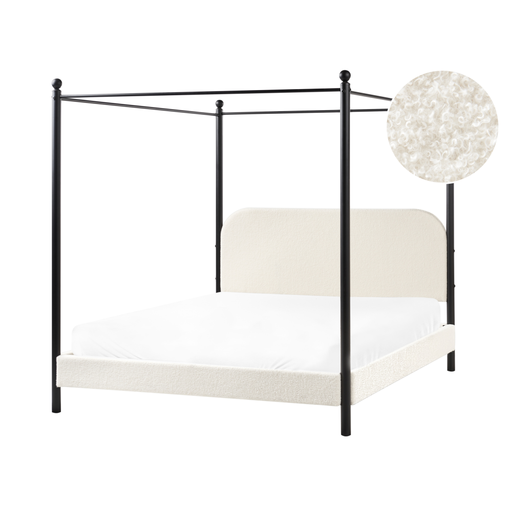 Four Poster Bed Boucle DANNEMOIS 160 x 200 cm (EU King Size) Off-White