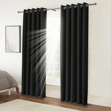 (66 width x 90 drop, Black) Luxury Insulated Heavy Thermal Blackout Eyelet Curtains Ring Top Ready Made Pair Window Panel Free Tieback 2PC Curtain For Living Room Bedroom