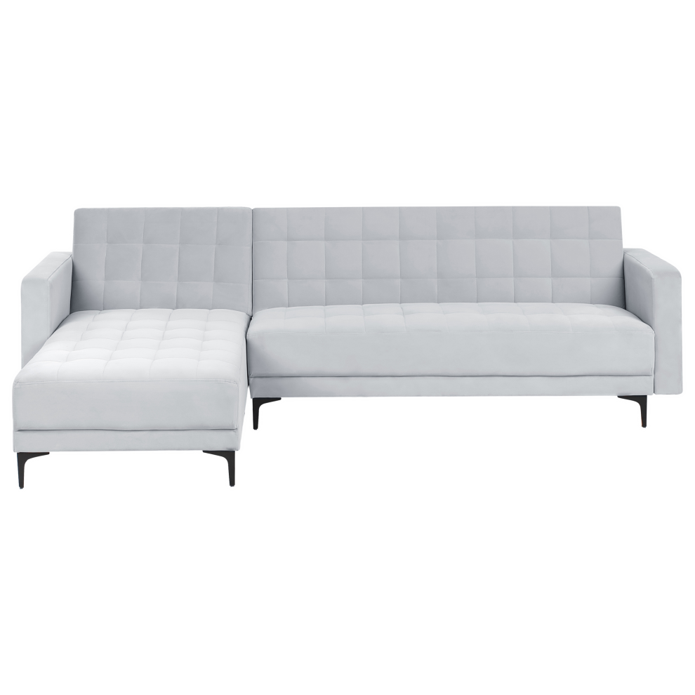 Modular Corner Sofa Bed 4 Seater ABERDEEN Velvet Light Grey Right Hand