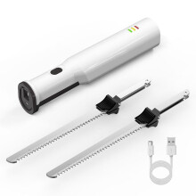 Electric Carving Knife Set, Cordless Ergonomic Electric Knife with Rechargeable Battery, 2 Serrated Stainless Steel Blades for Meats and Bread