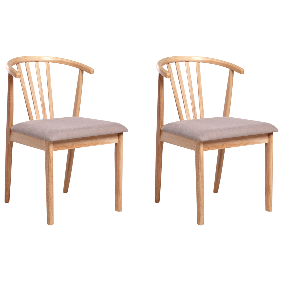 Set of 2 Dining Chairs CRAIG Wood Light Brown/ Taupe