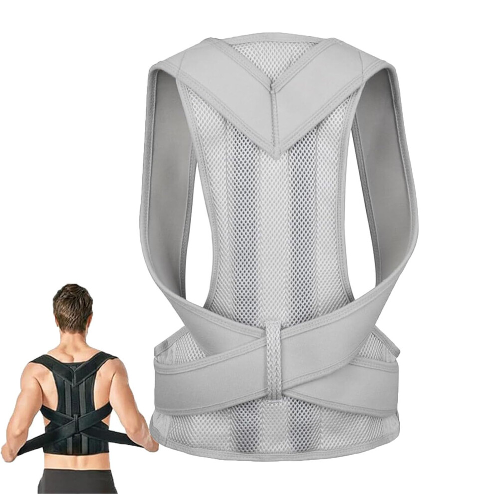 Grey Posture Corrector Adjustable Back Brace For Men And Women, Breathable Xl, Relieve Back Pain And Improve Posture