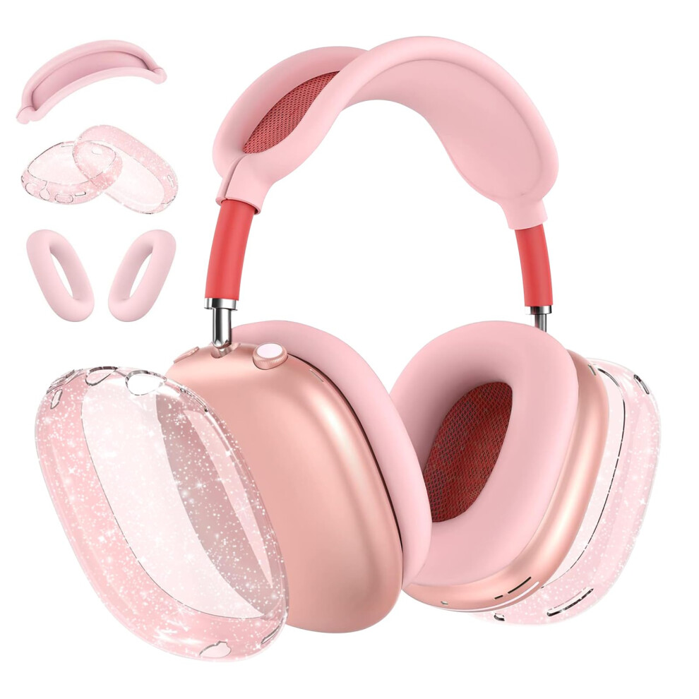 Case Clear Glitter 3 In 1 Soft Tpu Ear Cups Cover Ear Pad Headband Protector Compatible With Airpods Max Pink 6447073883392