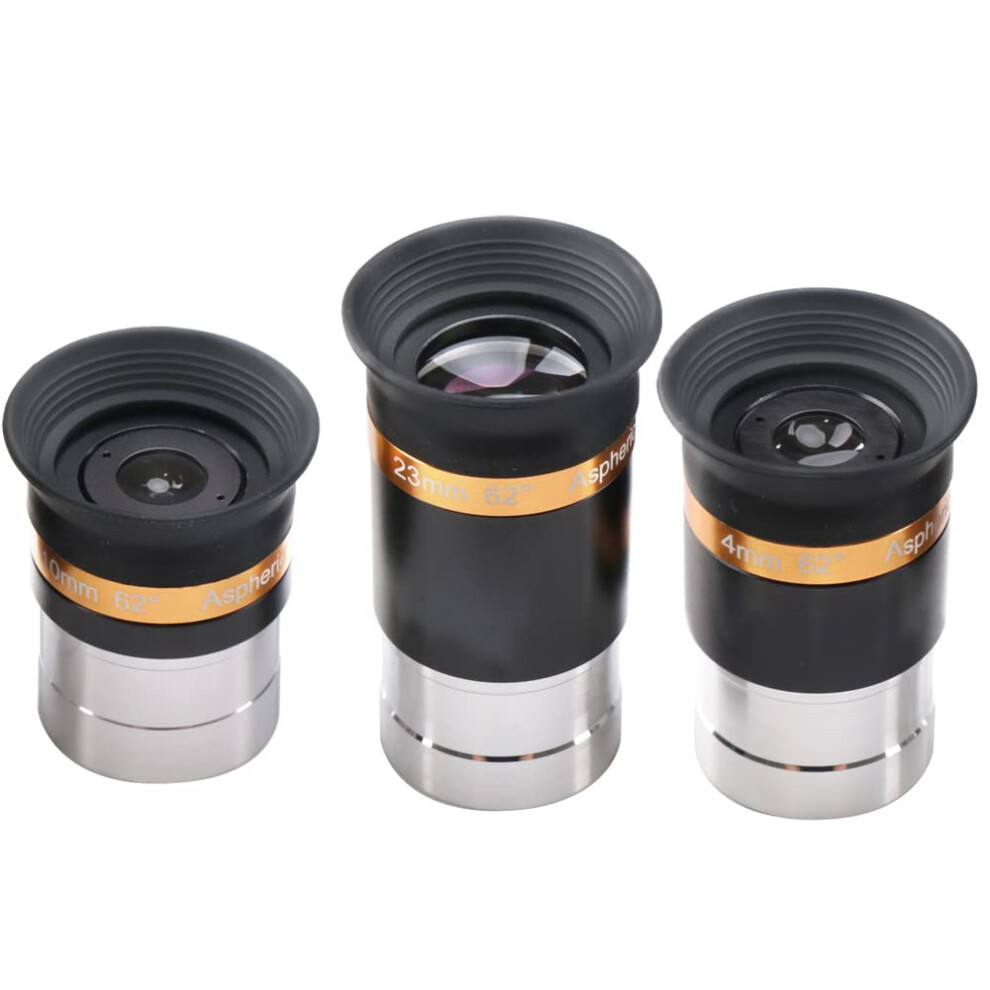 Eyepiece Set For Telescope 62 Degree Wide Angle Aspheric Eyepieces 1.25 Inch With Soft Eyecup [4Mm, 10Mm, 23Mm] 6482260897707