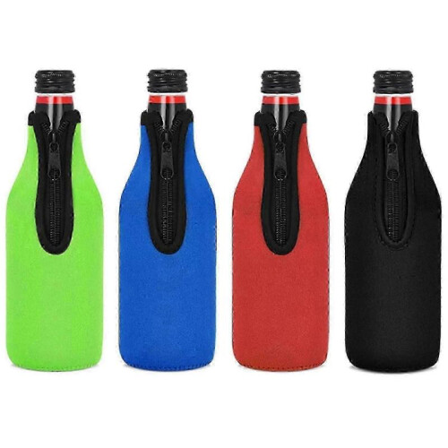 4-Pack Zip-Up Beer Bottle Cooler Sleeves, Insulated Jackets to Keep Drinks Cold
