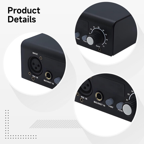2-Channel Microphone Preamplifier XLR Audio Interface with Phantom Power for Studio and Live Sound Recording 2