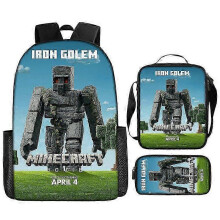 (8) My World Movie Minecraft Backpack Printed Backpack Crossbody Bag Pen Bag 3-Piece Set New