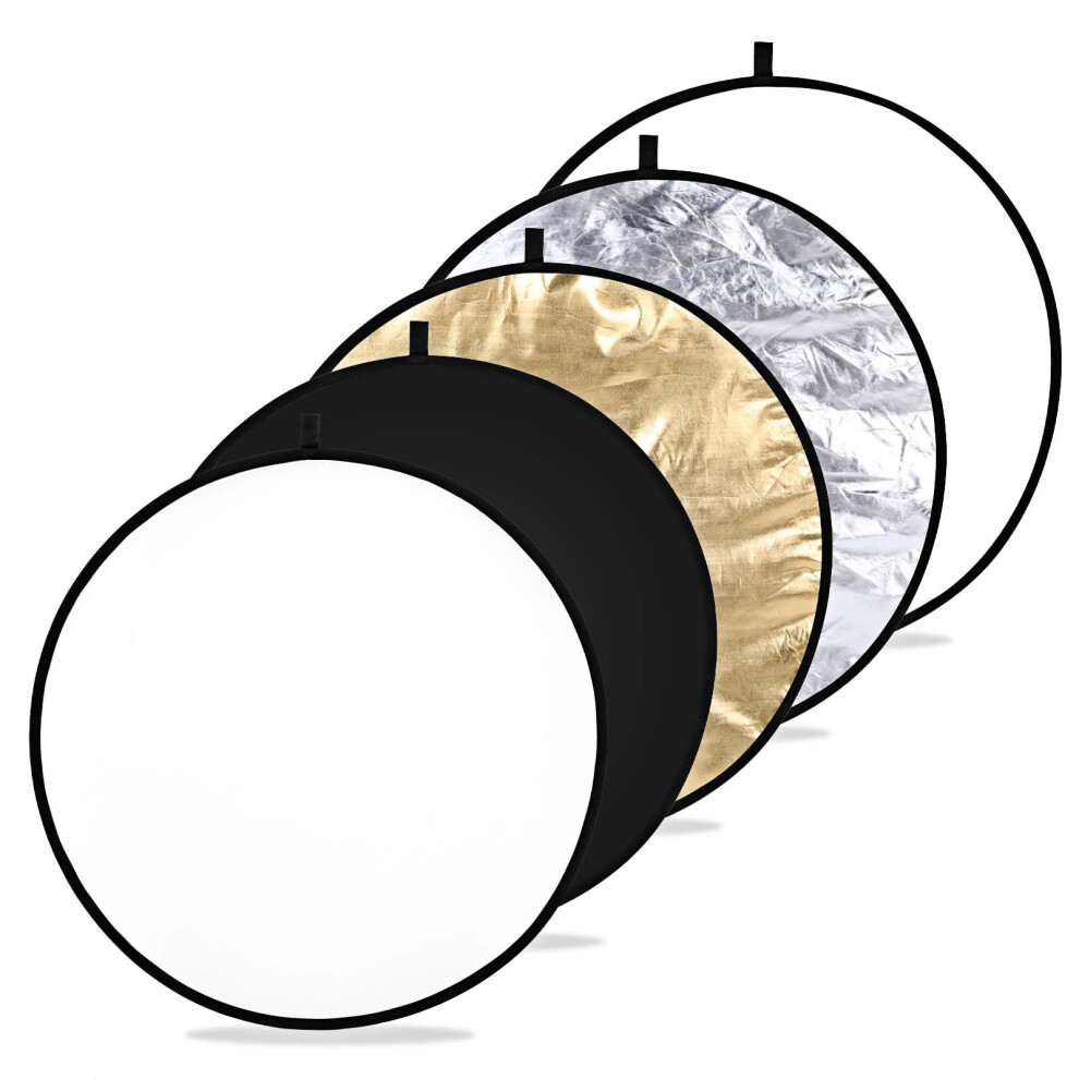 32" (80Cm) 5-In-1 Collapsible Reflector For Photography - White Black Translucent Diffuser For Studio Outdoor Use Light/Gold/Silver 6482260898216