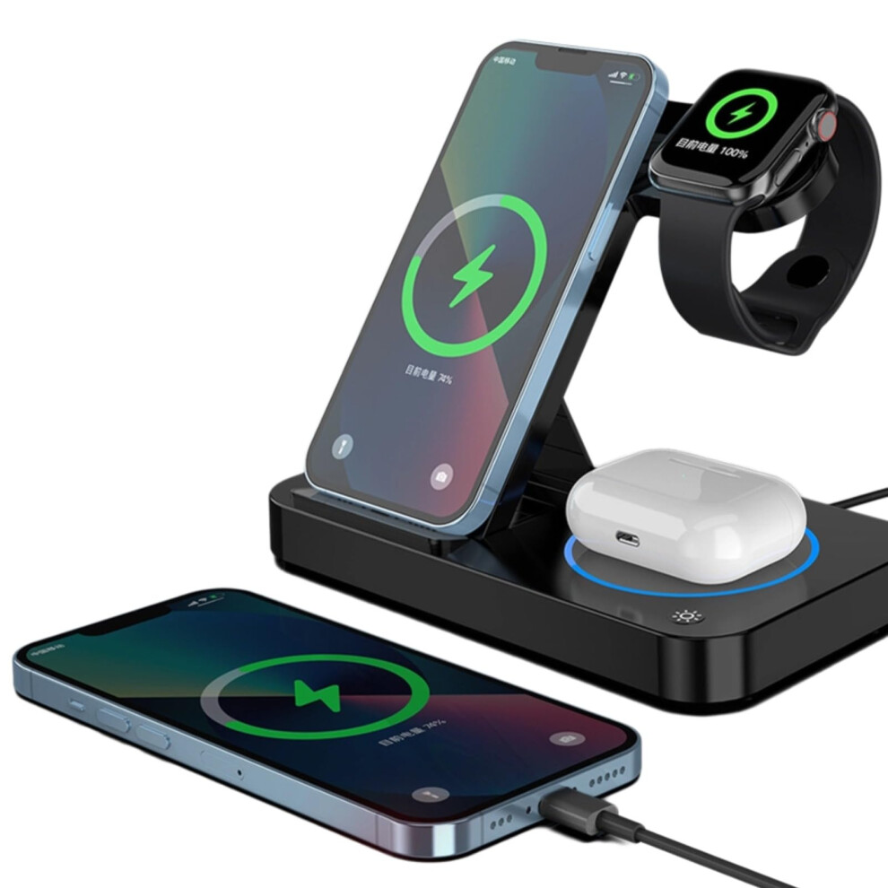 4 In 1 Wireless Charger Stand For Iphone, Apple Watch, Airpods, 15W Fast Charging, Foldable Magnetic Dock Station 6038364510662