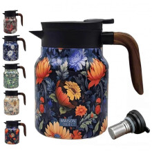 (D)Vintage Floral Tea Thermos with Built-In Infuser, 1000ml Stainless Steel Thermal Carafe Tea Pot for Hot Drinks, Home & Office