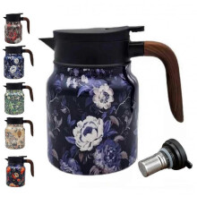 (E)Vintage Floral Tea Thermos with Built-In Infuser, 1000ml Stainless Steel Thermal Carafe Tea Pot for Hot Drinks, Home & Office