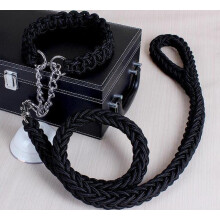 Double Strand Rope Dog Leash Set, 1.2m Metal P Chain Buckle, National Color Traction Collar for Large Dogs