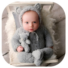 Newborn Photography Bear Outfit Footed Romper and Bonnet Set for Baby Boy and Girl Photoshoot Props