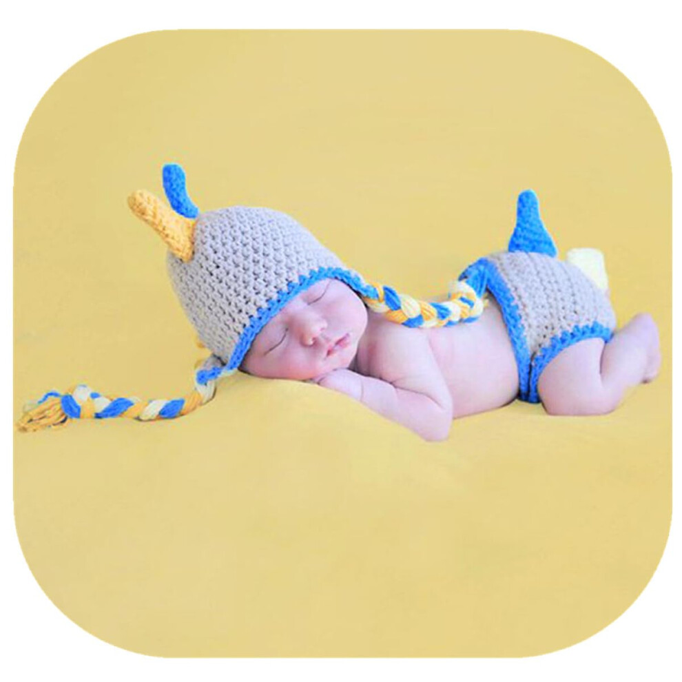 Newborn Photography Props Dinosaur Outfit Crochet Costume With Dino Helmet Hat And Diaper Cover For Baby Photoshoot 6947110396101