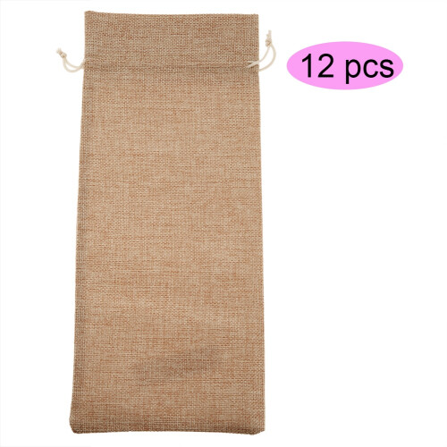 12pcs Simple Linen Fabric Wine Bag with Drawstring 1