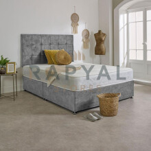 (3ft6, No Drawers, Steel) Chicago Plush Divan Bed Set with Luxury Memory Mattress and 24" Matching Headboard