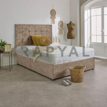(3ft, 2 Drawers Same Side, Beige) Chicago Plush Divan Bed Set with Luxury Memory Mattress and 24" Matching Headboard