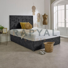(3ft, No Drawers, Black) Chicago Plush Divan Bed Set with Luxury Memory Mattress and 24" Matching Headboard