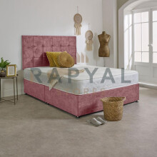(5ft, 2 Drawers Footend, Pink) Chicago Plush Divan Bed Set with Luxury Memory Mattress and 24" Matching Headboard