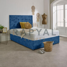 (6ft, 2 Drawers Same Side, Blue) Chicago Plush Divan Bed Set with Luxury Memory Mattress and 24" Matching Headboard