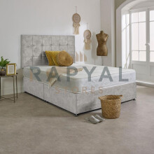 (6ft, 2 Drawers Same Side, Silver) Chicago Plush Divan Bed Set with Luxury Memory Mattress and 24" Matching Headboard