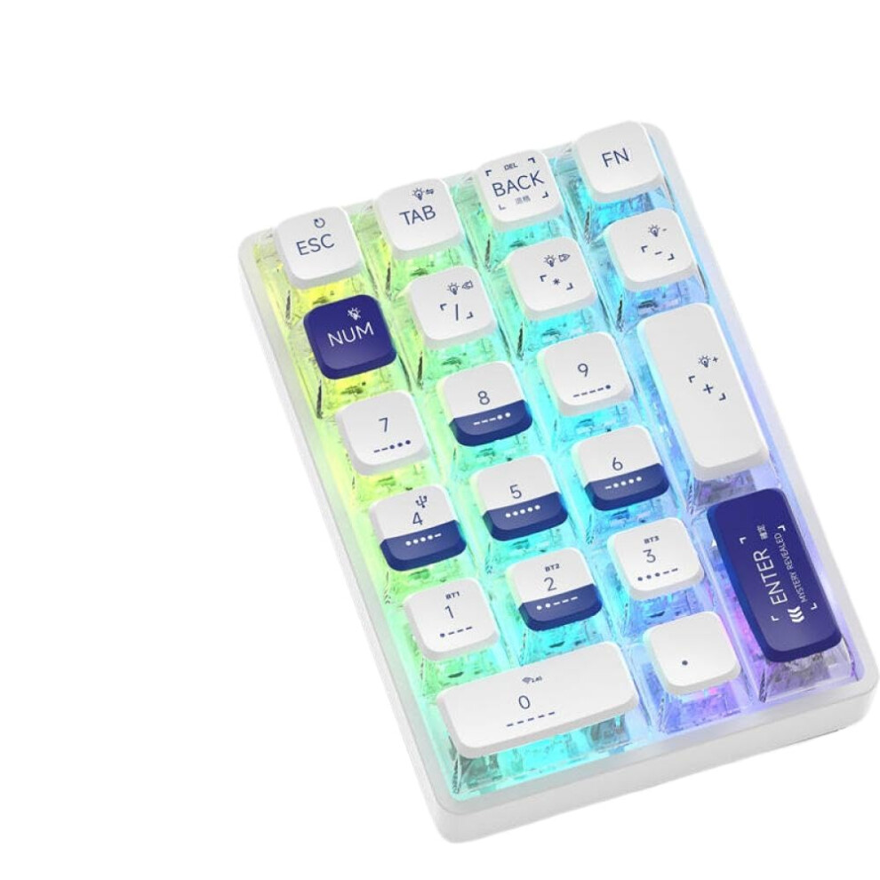 Bluetooth Mechanical Number Pad 21 Key Transparent Keypad Compatible With Photoshop And Accounting Blue White Color Blue,White 6447073886027