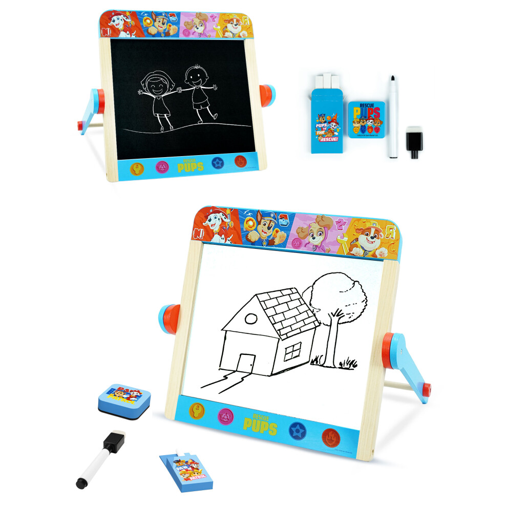Paw Patrol Tabletop Easel For Kids, 2 In 1 Double-Sided Chalkboard And Whiteboard