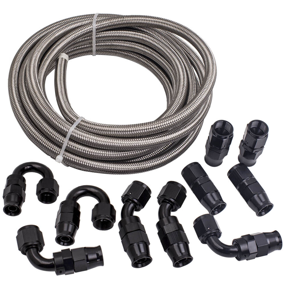 An8 Stainless Steel Braided Ptfe Fuel Hose Line 20Ft Durable Black 6941689835429