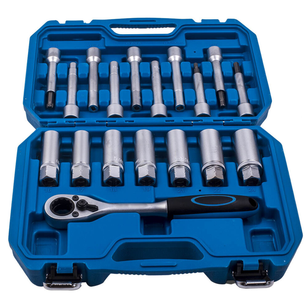 18Pc Universal Shock Absorber Strut Tool Set With 21Mm Ratchet, 16-24Mm Deep Sockets, Hex & Torx Bits 6941477724904