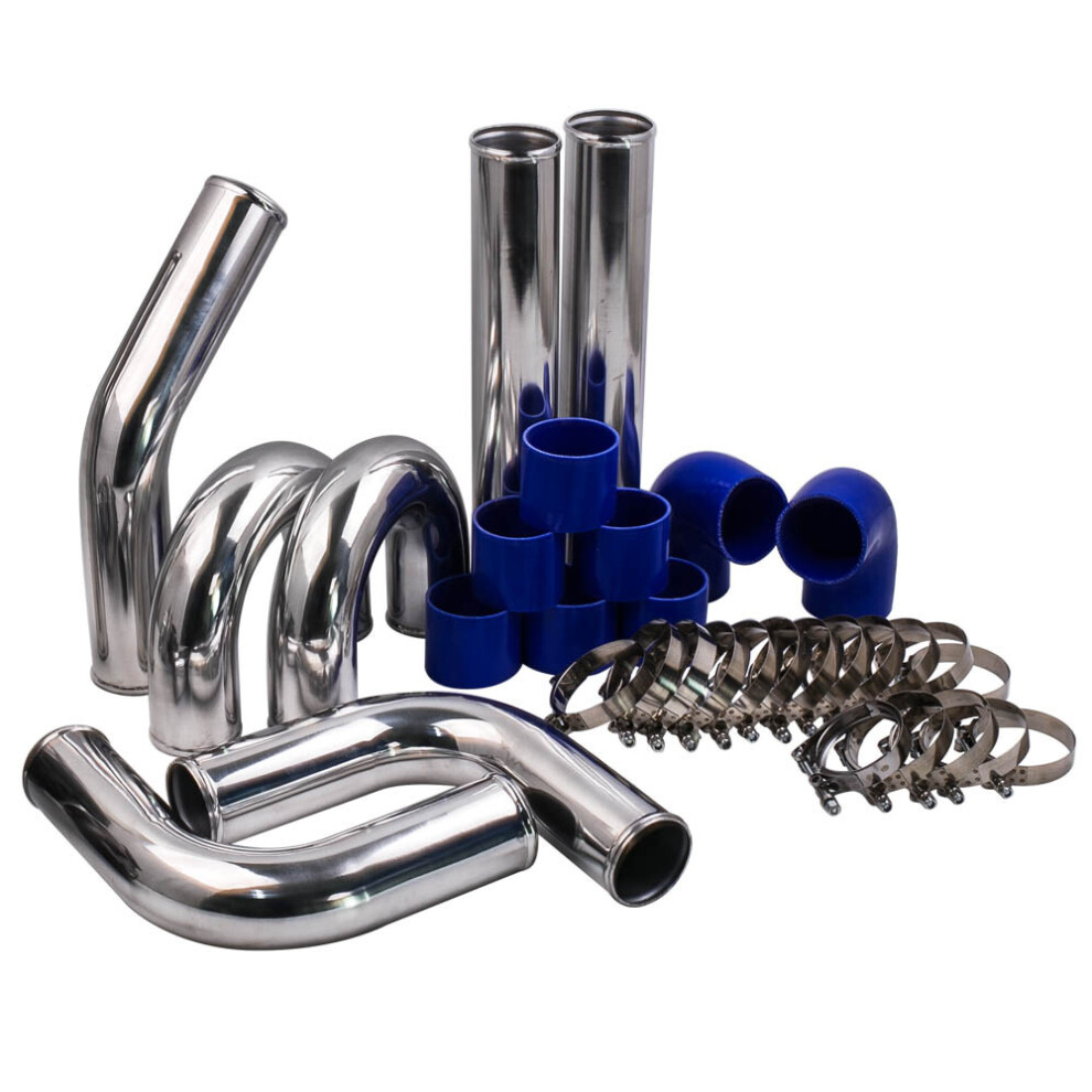 3" Inch 76Mm Aluminum Universal Intercooler Turbo Piping Pipe Kit + Hose Blue 6971362688455