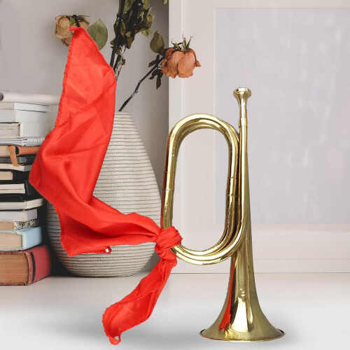 Brass Bugles Blowing Bugle with Cloth, Professional Orchestra Cavalry Trumpet for Beginners and Exercise Performance 1