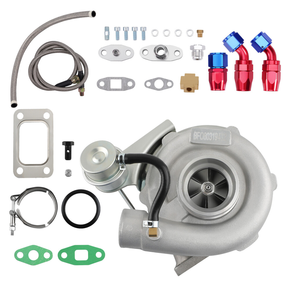 T3 Turbocharger Kit Ar 0.63 420+Hp Oil Feed/Return Line Turbo V-Band Flange 6941324413227