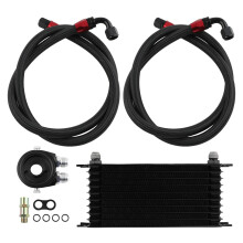 10Row 10AN Răcitor de ulei universal pentru motor și transmisie Negru+ kit de relocare a filtrului de ulei