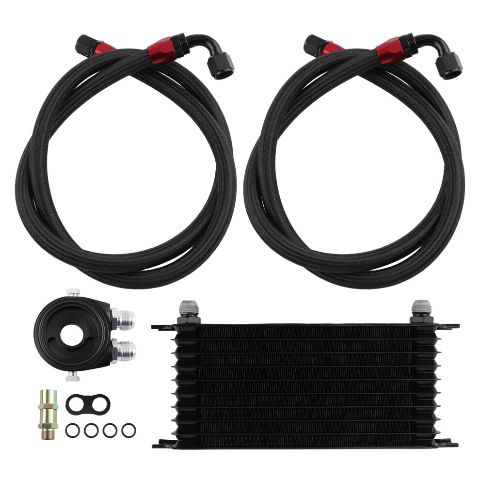 10Row 10An Universal Engine Transmission Oil Cooler + Filter Relocation Kit Black 6941477784953