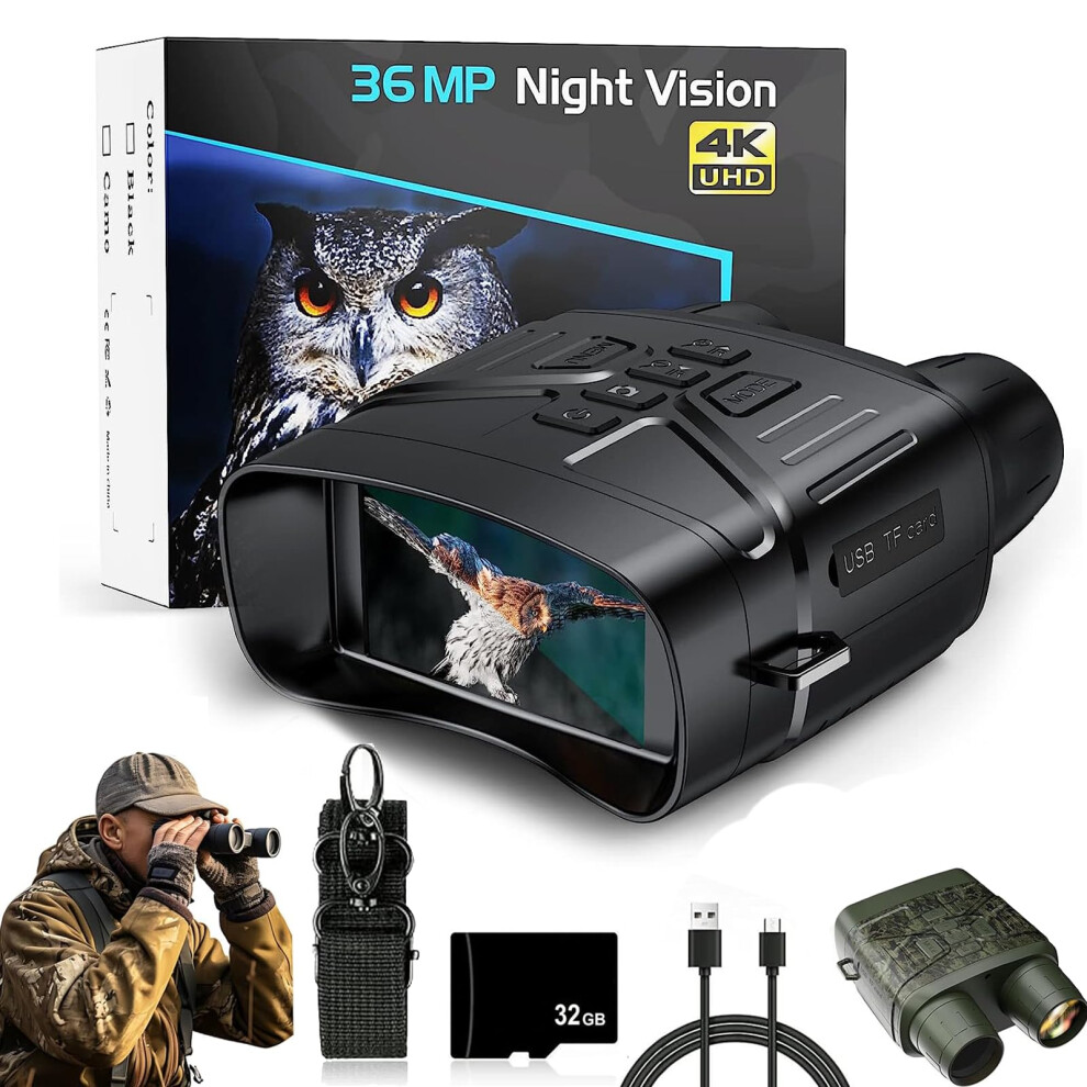 Night Vision Binoculars 36Mp Full Hd 4K Infrared Goggles For Camping Adults Black 6447073886669