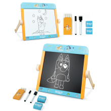 Bluey Tabletop Easel for Kids, 2 in 1 Double-Sided Chalkboard and Whiteboard