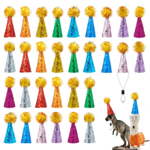 30 Pcs Mini Party Hats for Animal Figures Toys Tiny Glitter Cone Birthday with Pom Poms