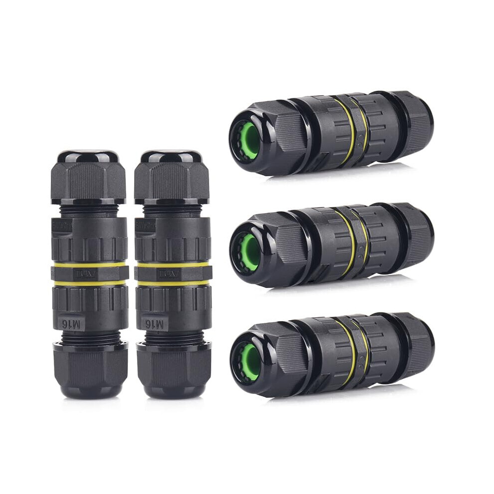Ip68 Waterproof 2 Way 2 Pin Junction Box Electrical Cable Connector 5 Pack 17.5A 400V M16 Wire Range 3.5-7Mm For Outdoor Use 6447073887895