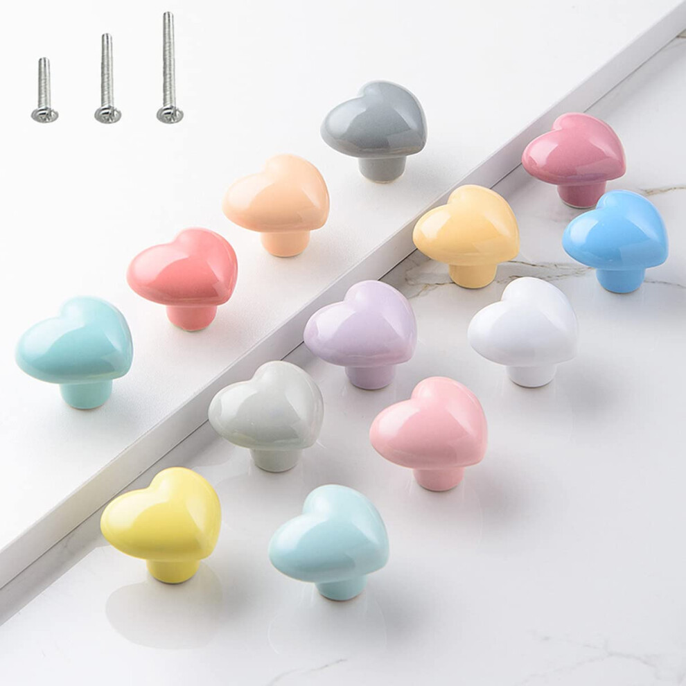 15Pcs Glossy Ceramic Heart Shape Cabinet Knobs For Dresser And Wardrobe, Includes 3 Sizes Of Mounting Screws, Assorted Colors 6447073888205