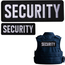 Security Embroidered Hook and Loop Patches, Durable Black Fabric Police Patches for Officer Uniforms, Vests, Jackets, Hats, One Small and One Large