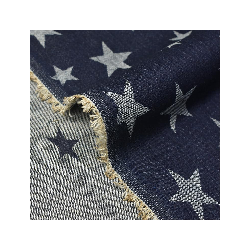 10oz Denim Fabric 100% Cotton Non-Stretch Twill Jacquard Stars Dark Blue 63 Inch Wide 2 Yard Pre Cut-image-OPC-PJXFXSW-NEW