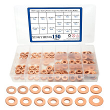 Copper Sealing Washers 150Pcs Set with 15 Types Flat Gaskets Oil Sealing Washers for Plumbing and Automotive Use